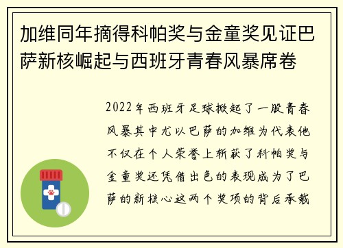 加维同年摘得科帕奖与金童奖见证巴萨新核崛起与西班牙青春风暴席卷